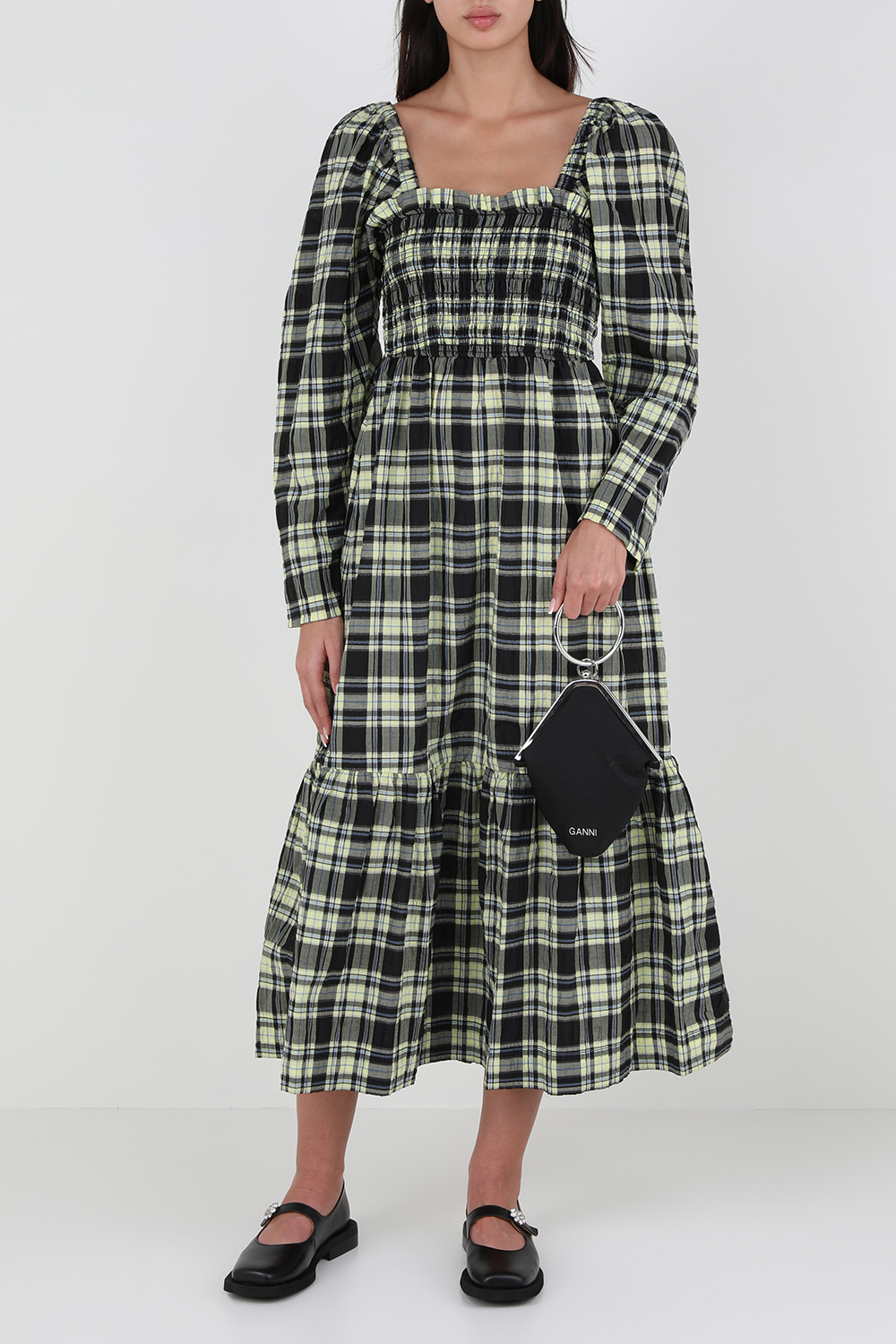 שמלת מקסי משובצת עם שרוולים ארוכים